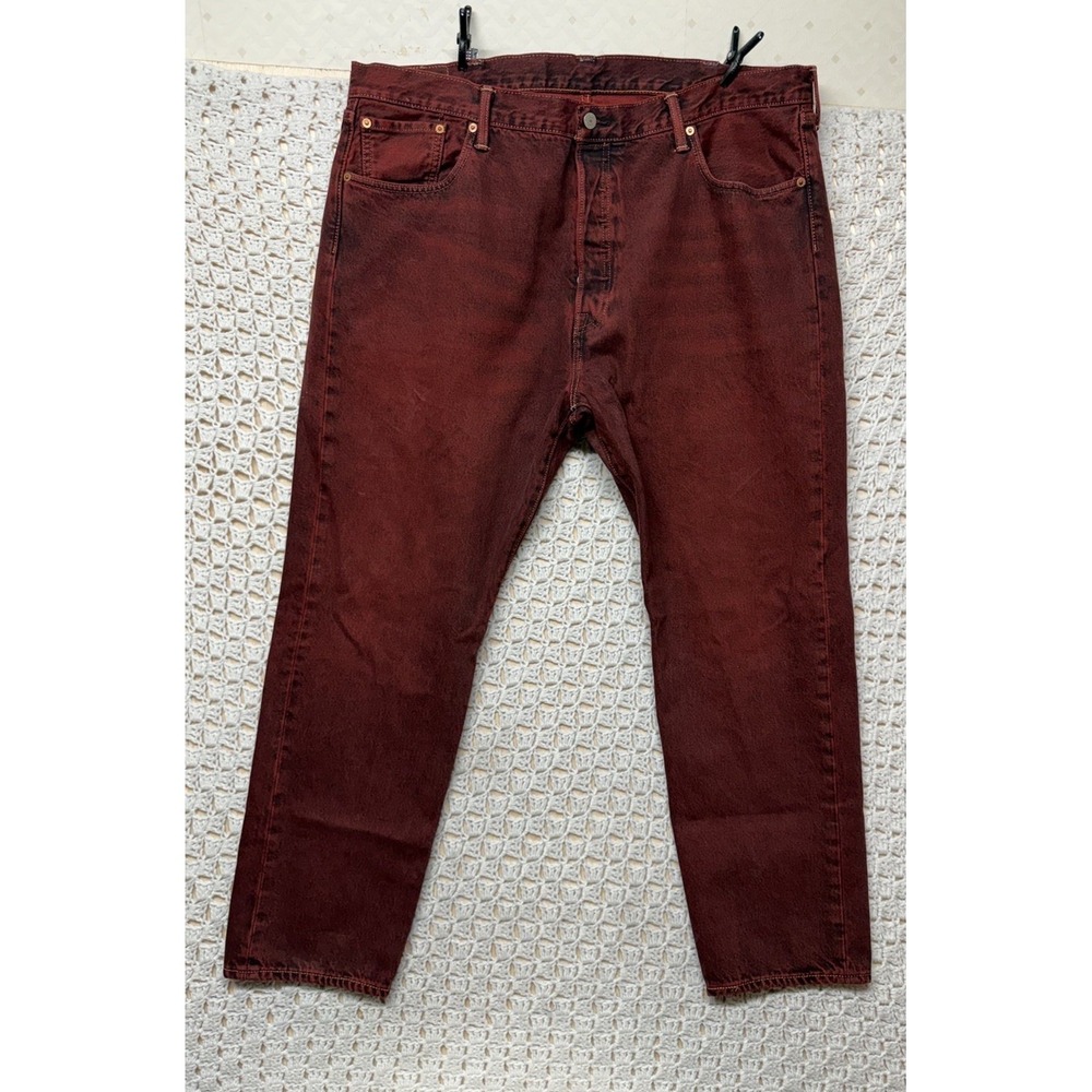 Levis 501 CT Jeans Mens Size 42x30 Button Fly Red  Denim Dark Wash